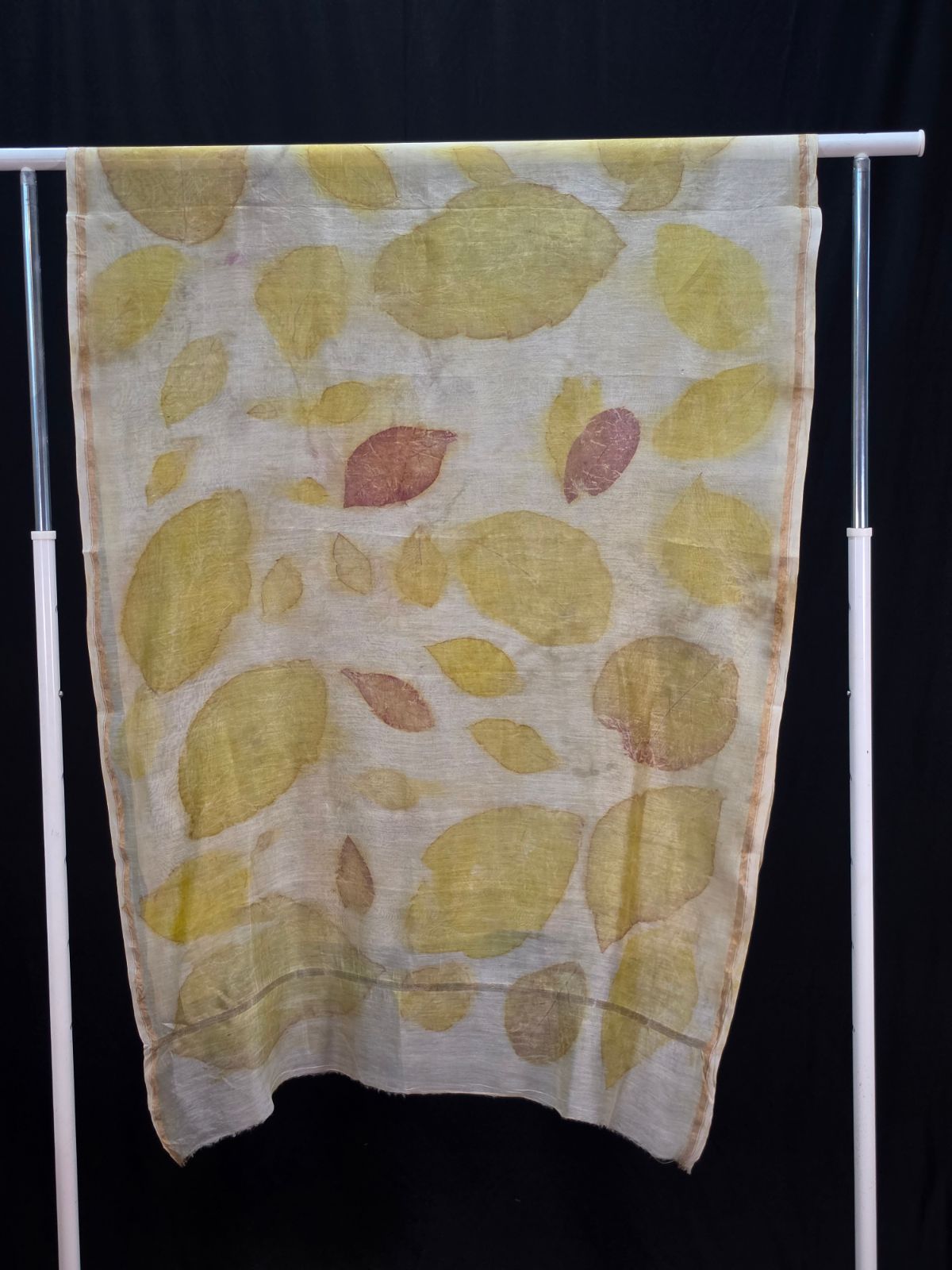 Eco Printed Chenderi Silk Stole 001 — block-printed artisanal piece
