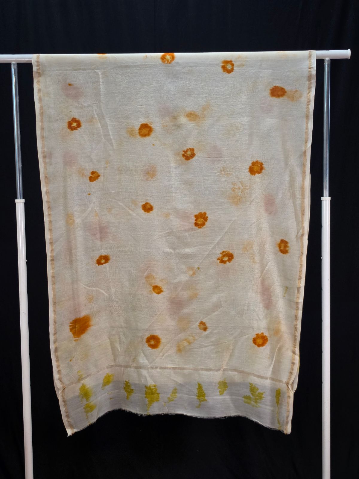 Eco Printed Chenderi Silk Stole 004 — block-printed artisanal piece