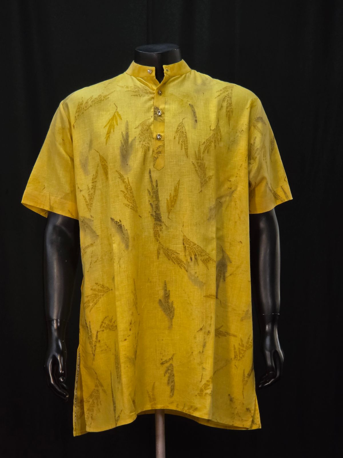 Eco Printed Linen Kurta 001 — Silver Oak Leaf prints on Termeric dye