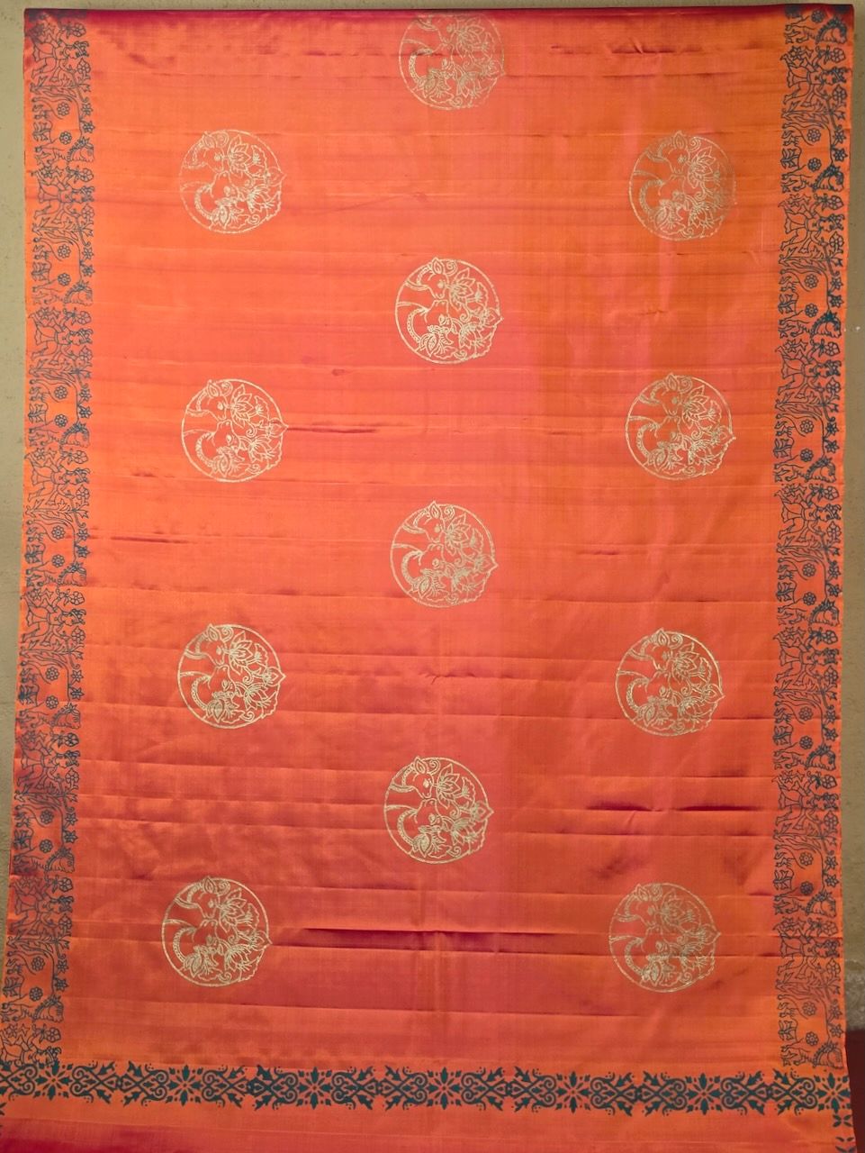 Block Printed Kanjivaram Silk Saree 003 view 4
