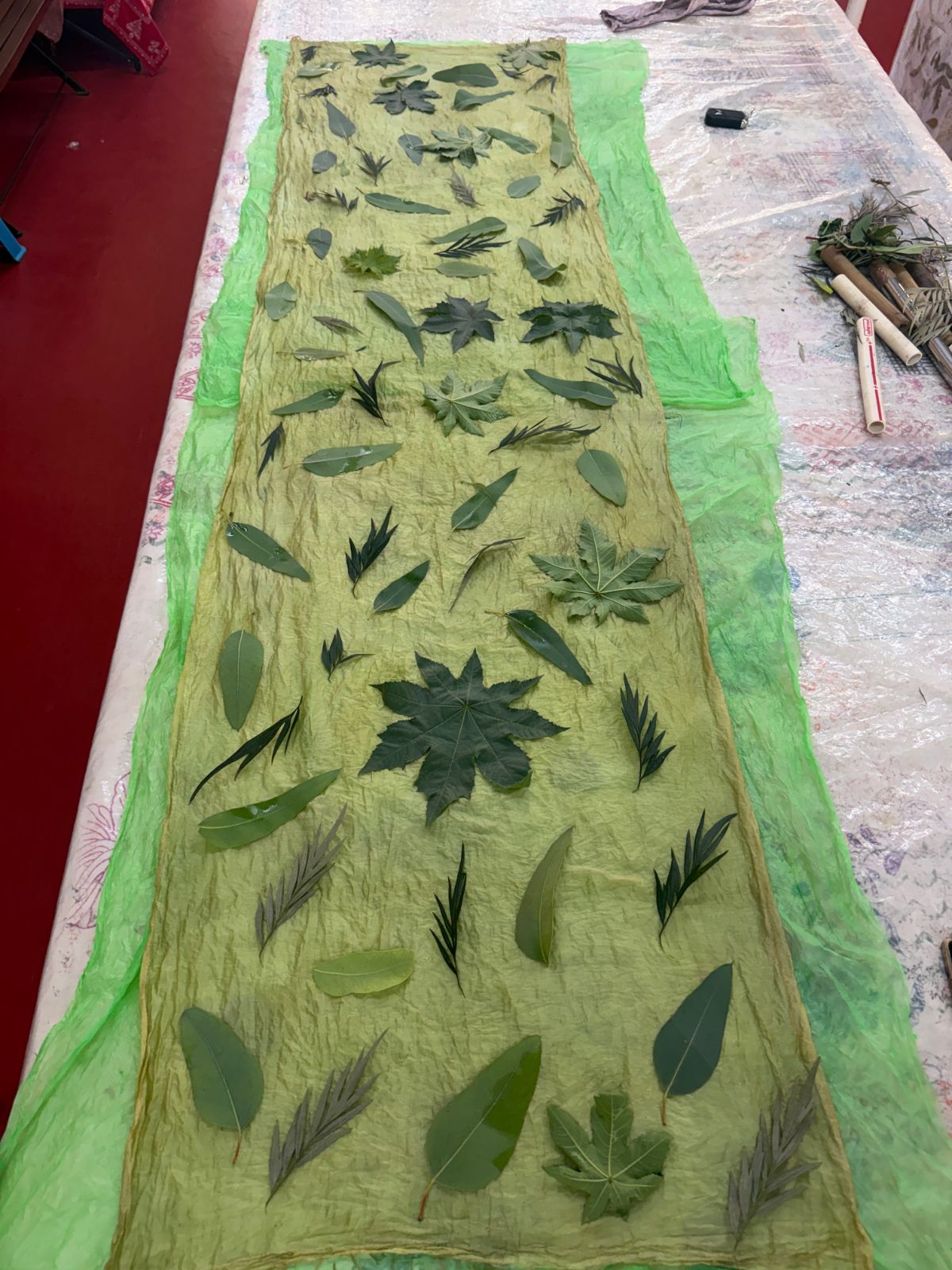 Eco Printed Silk Stole 010 — the process, step 1